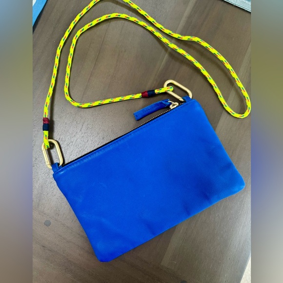 Clare V Wallet Clutch with Tabs, Cobalt Leather, with sailcord strap - Picture 1 of 3